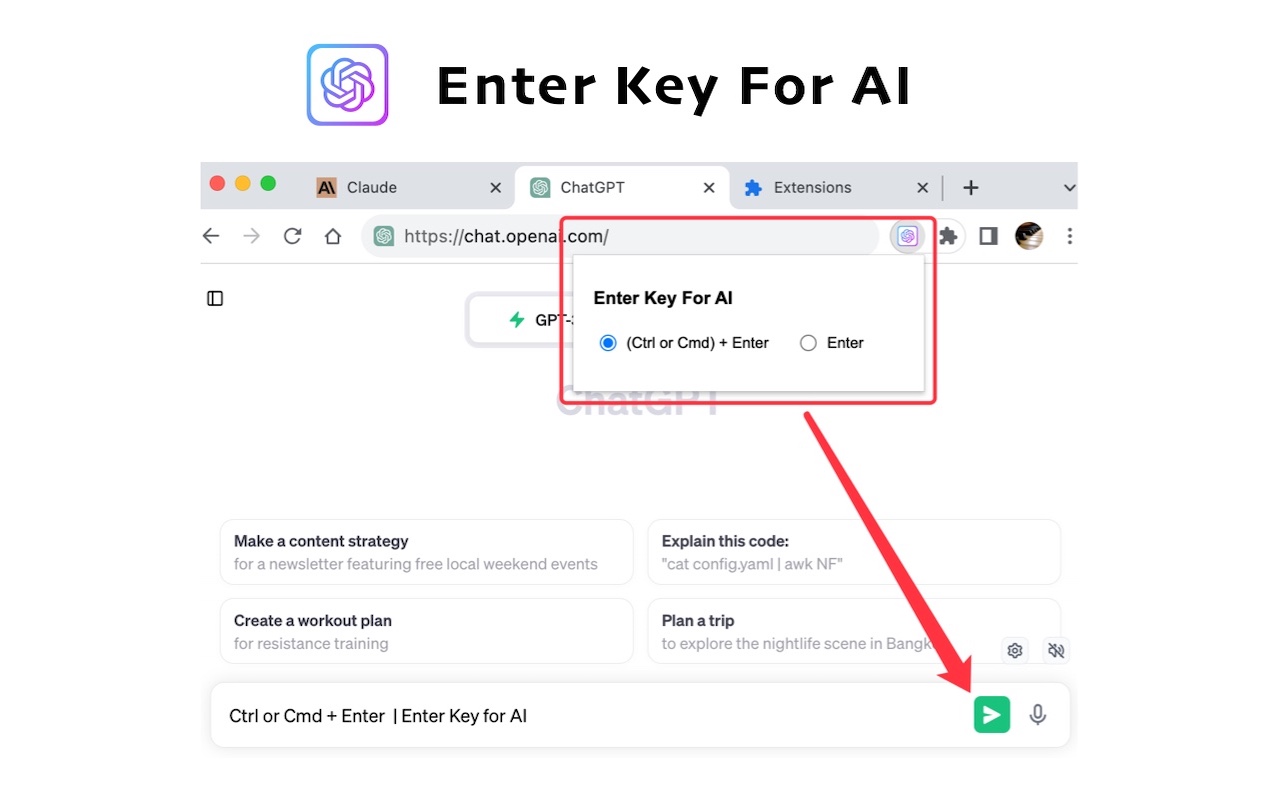 Enter Key For ChatGPT chrome谷歌浏览器插件_扩展第1张截图