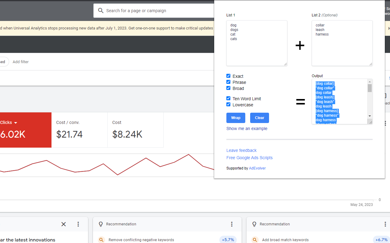 PPC Keyword Wrapper for Google & Bing Ads chrome谷歌浏览器插件_扩展第1张截图