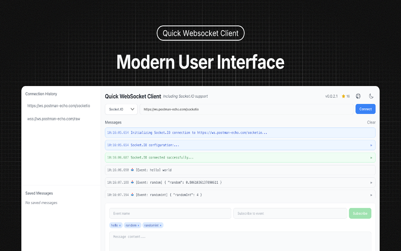 Quick WebSocket Client with Socket.IO chrome谷歌浏览器插件_扩展第2张截图