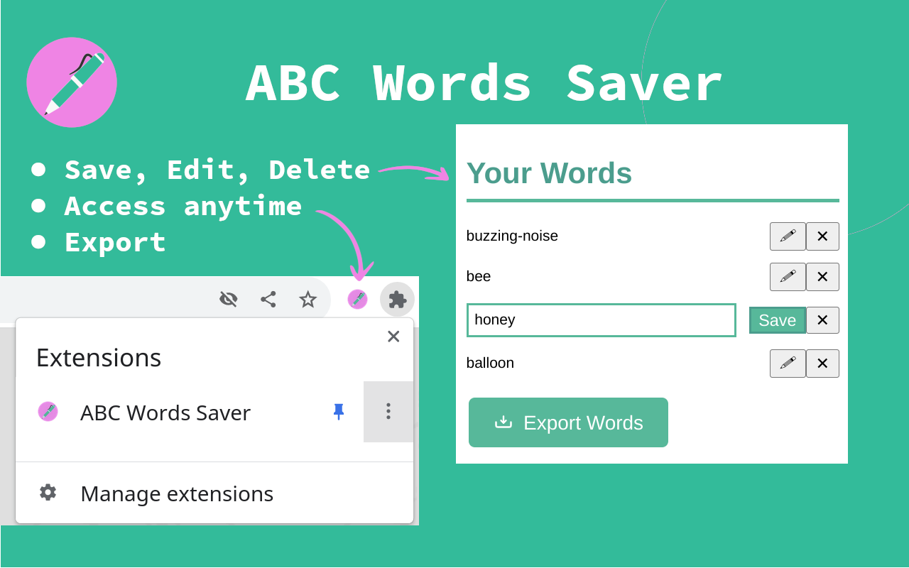 ABC Words Saver chrome谷歌浏览器插件_扩展第2张截图