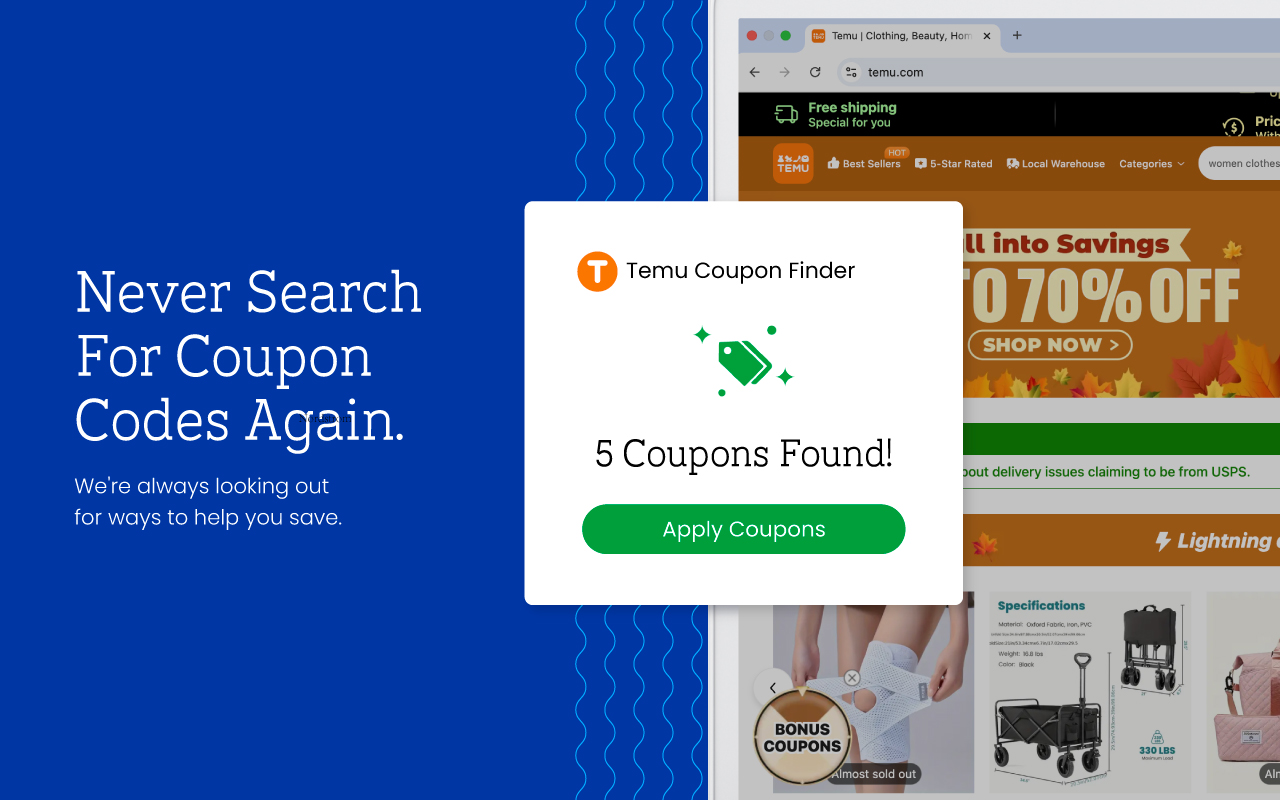 Temu Coupons - Find the best coupons for Temu chrome谷歌浏览器插件_扩展第1张截图