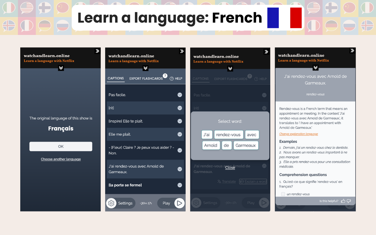 Watch and Learn: Study a language while watching Netflix chrome谷歌浏览器插件_扩展第3张截图