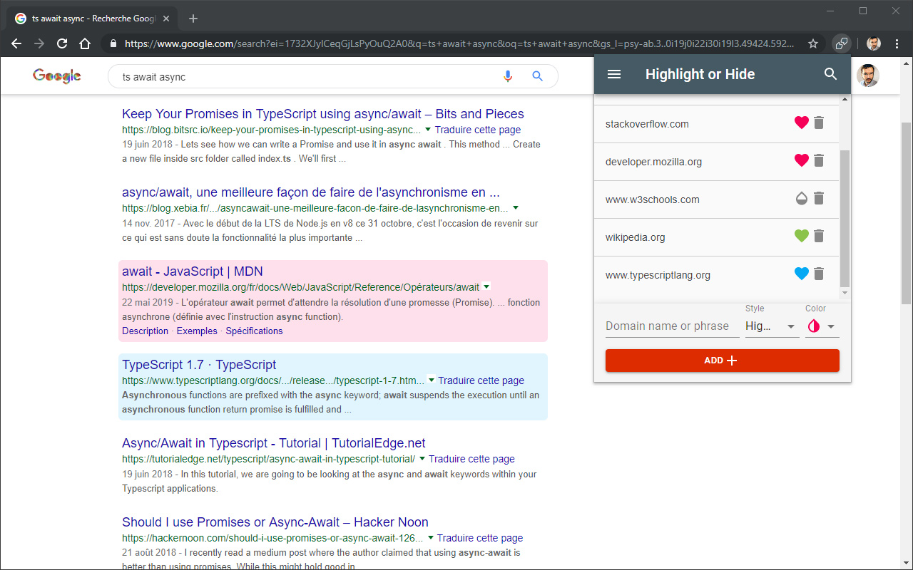 Highlight or Hide Search Engine Results chrome谷歌浏览器插件_扩展第1张截图