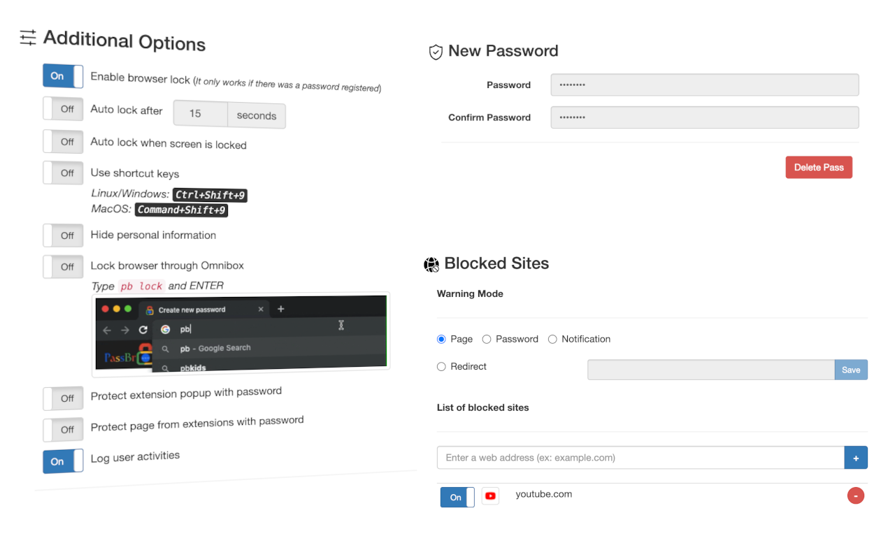 PassBrow: Browser Password/Site Blocking chrome谷歌浏览器插件_扩展第3张截图