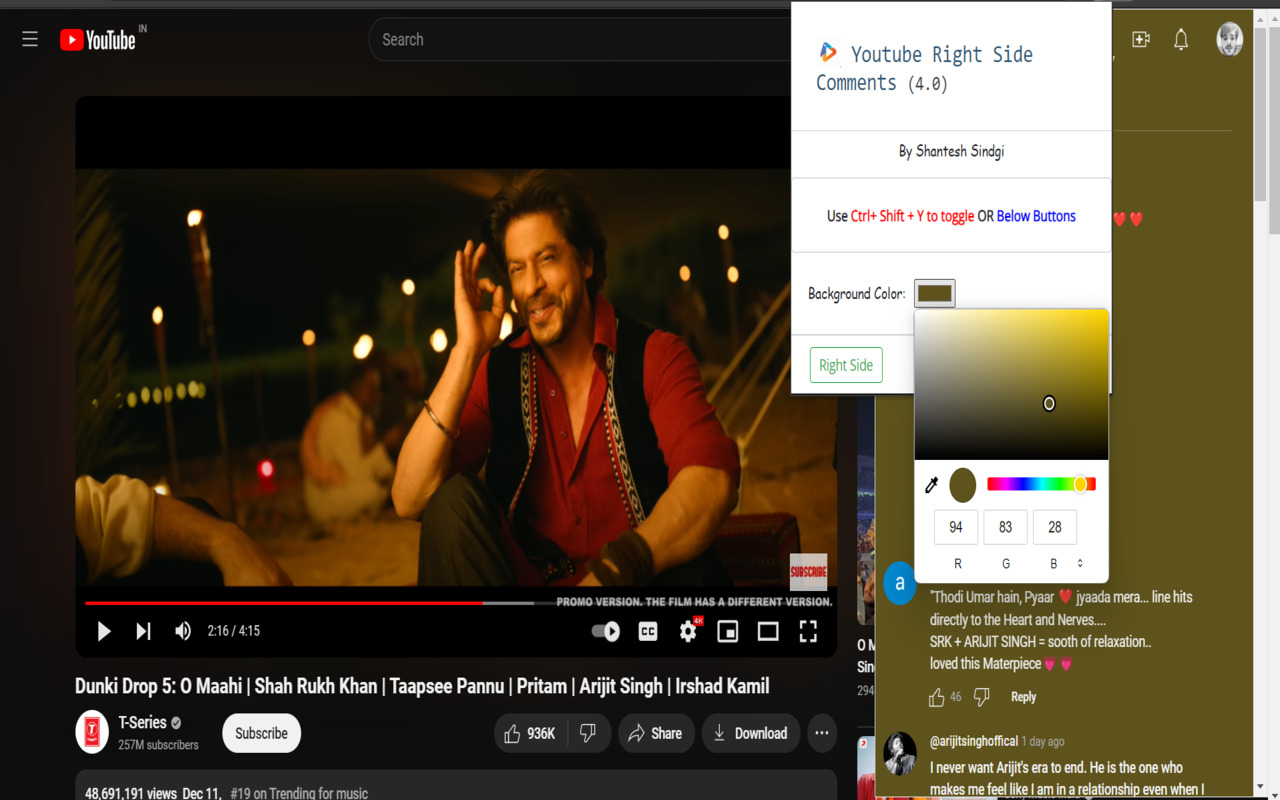 Youtube Right Side Comments chrome谷歌浏览器插件_扩展第2张截图
