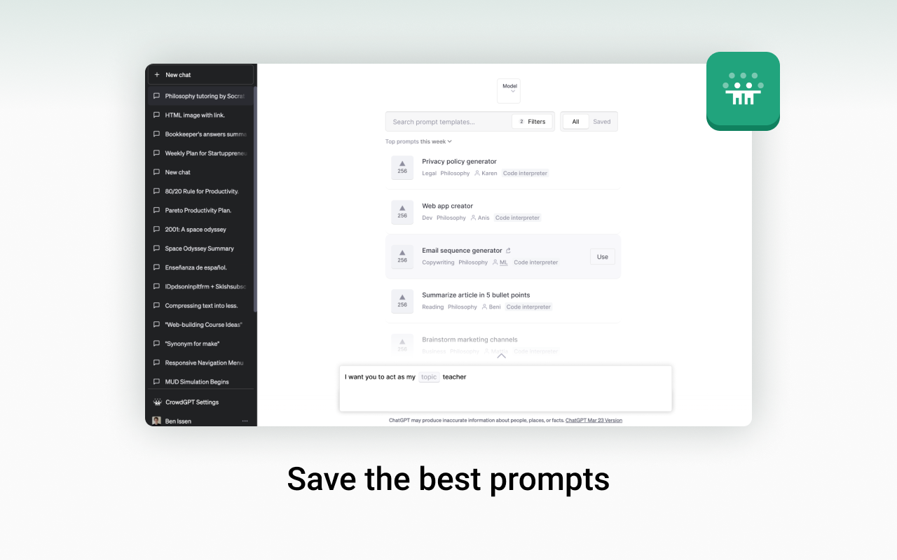 CrowdGPT - ChatGPT prompt sharing chrome谷歌浏览器插件_扩展第3张截图