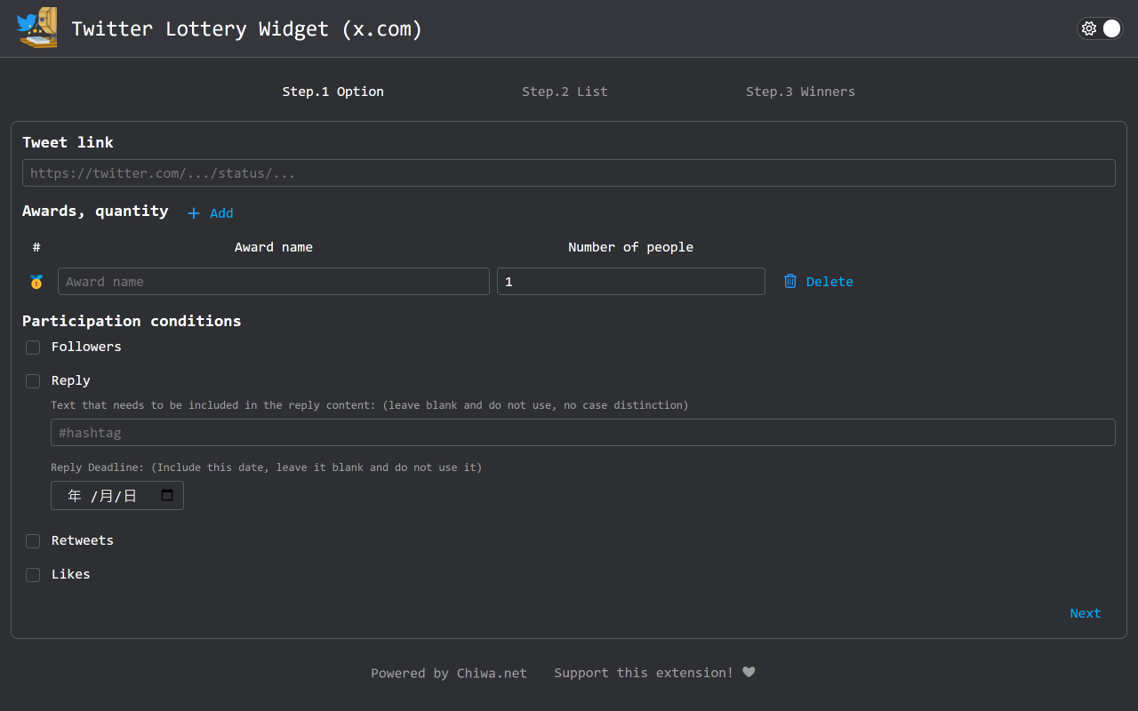 Twitter Lottery Widget (x.com) chrome谷歌浏览器插件_扩展第2张截图