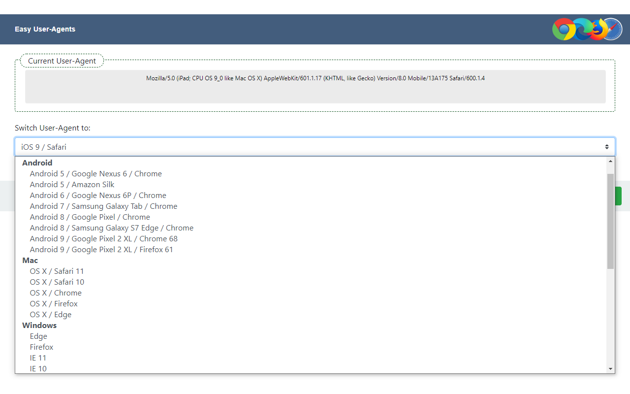 Easy User-Agents chrome谷歌浏览器插件_扩展第2张截图