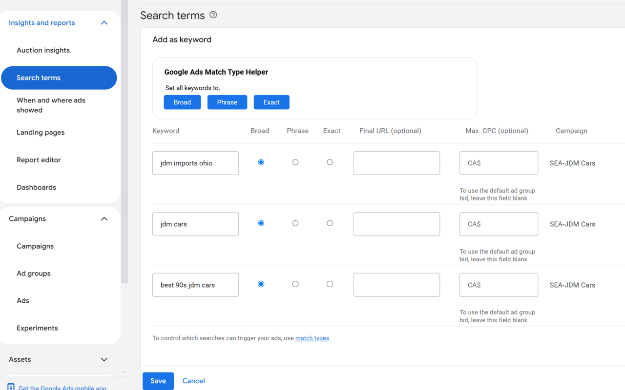 Google Ads Keyword Match Type Helper chrome谷歌浏览器插件_扩展第1张截图