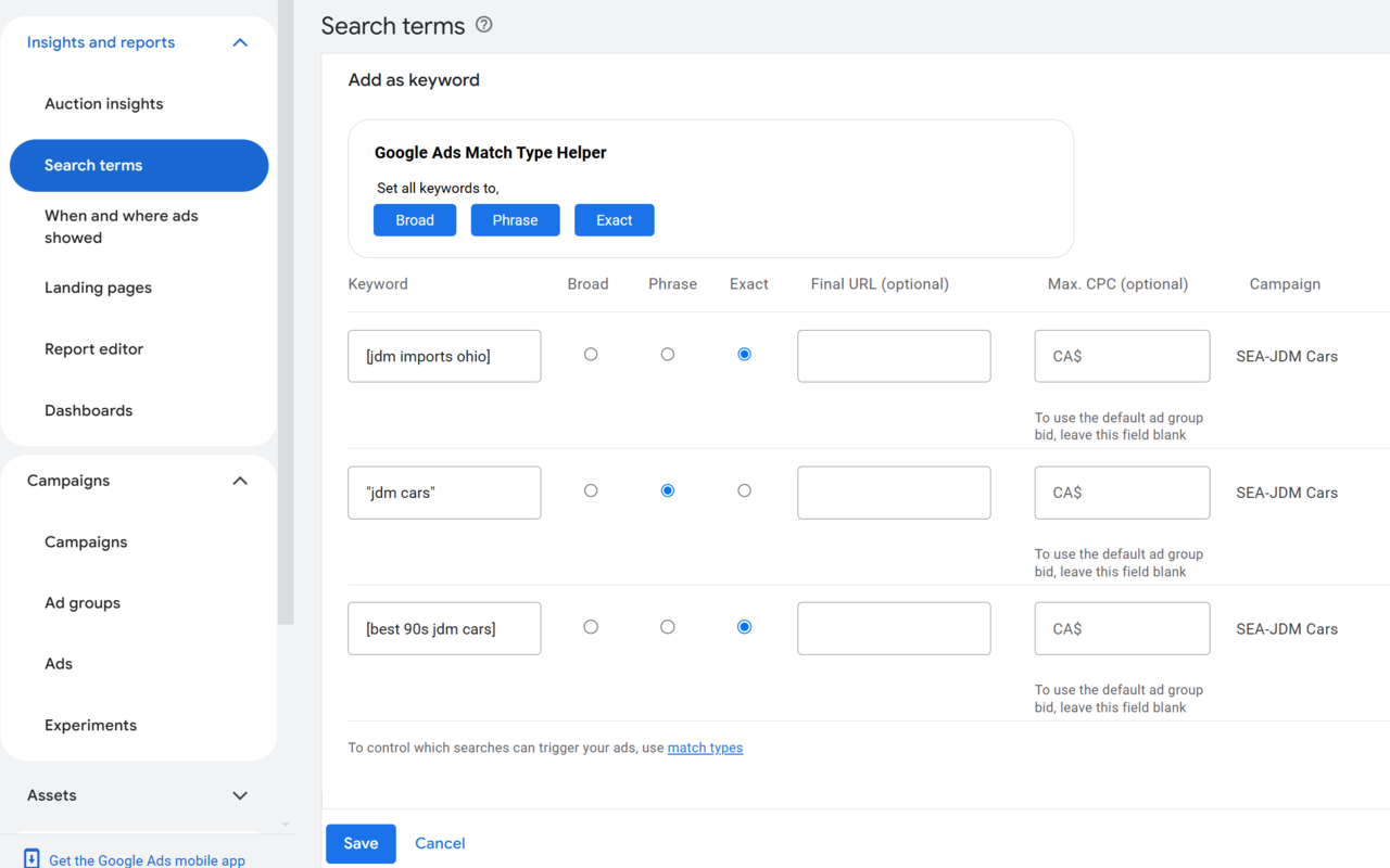 Google Ads Keyword Match Type Helper chrome谷歌浏览器插件_扩展第2张截图