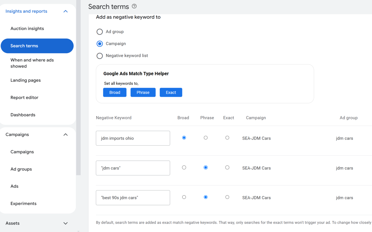 Google Ads Keyword Match Type Helper chrome谷歌浏览器插件_扩展第5张截图
