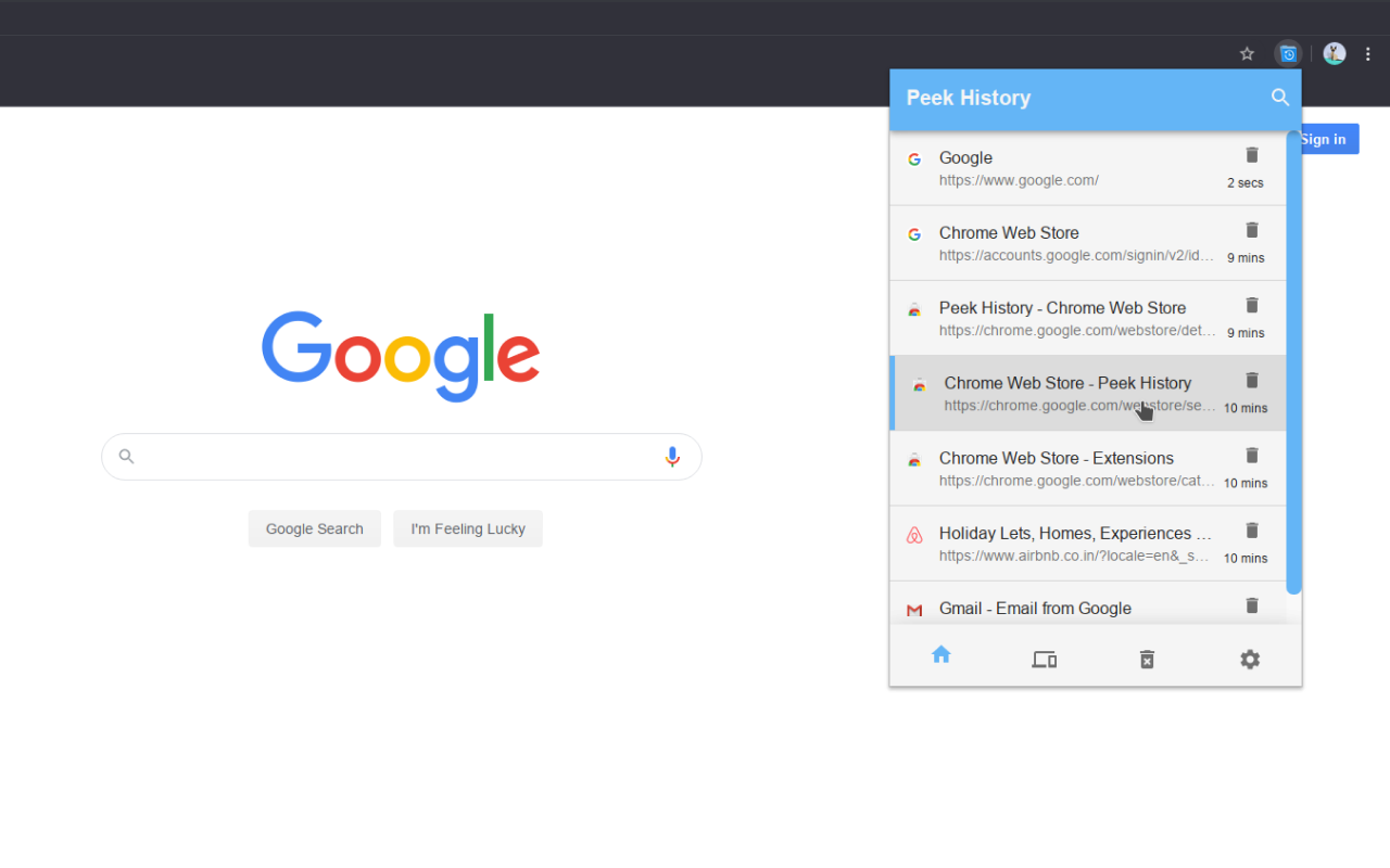 Peek History chrome谷歌浏览器插件_扩展第1张截图