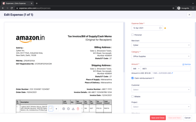 Zoho Expense chrome谷歌浏览器插件_扩展第5张截图