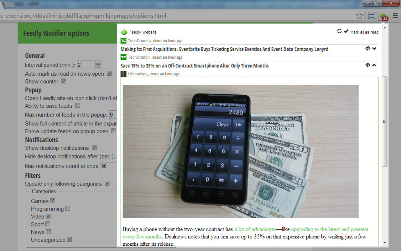 Feedly Notifier chrome谷歌浏览器插件_扩展第5张截图