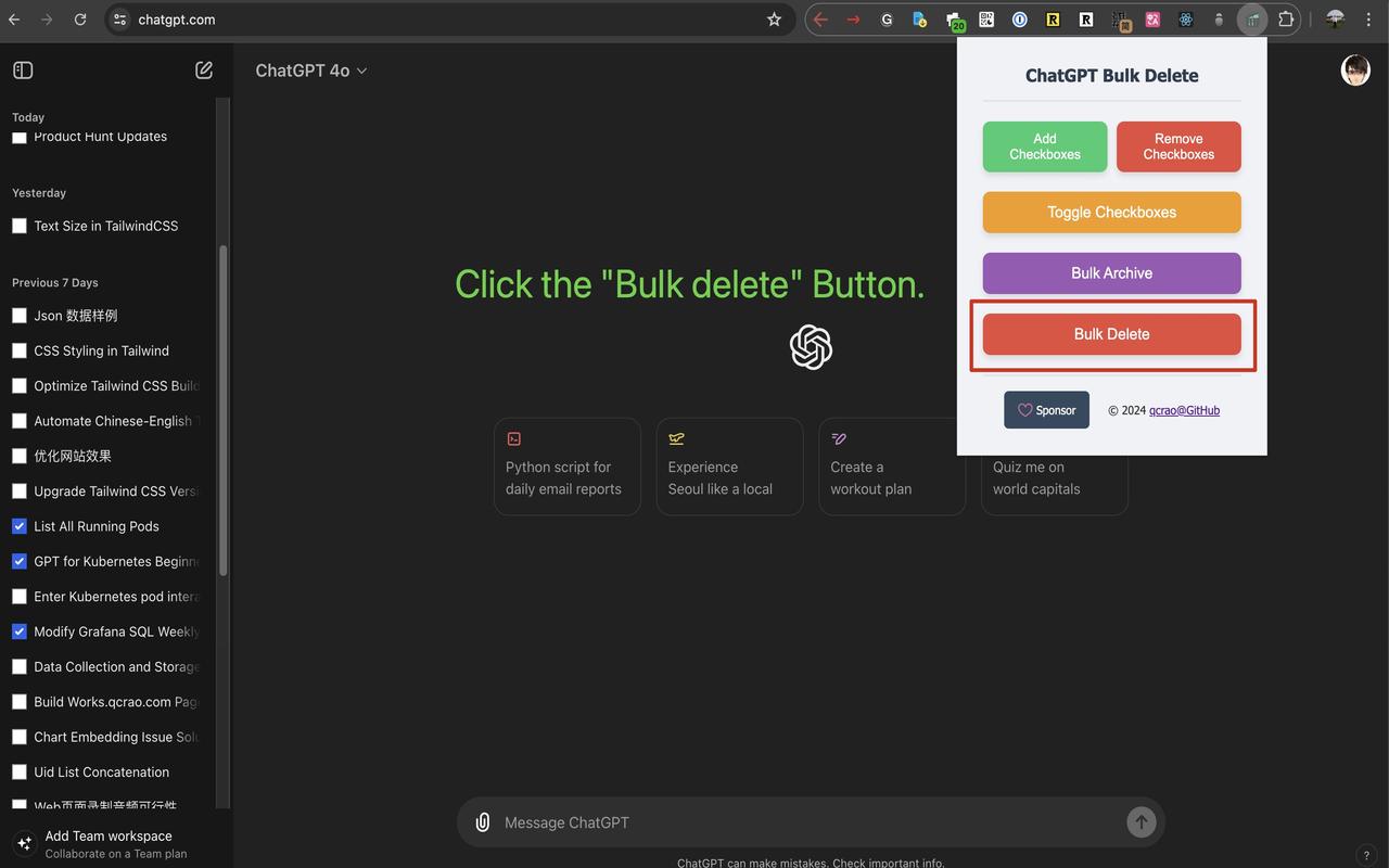 ChatGPT Bulk Delete chrome谷歌浏览器插件_扩展第1张截图