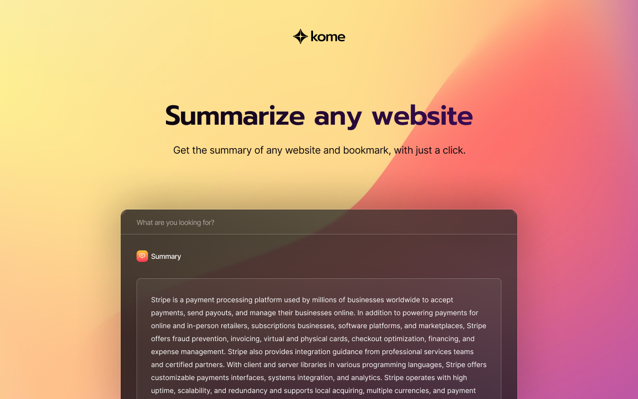 Kome: AI Summary and Bookmark App chrome谷歌浏览器插件_扩展第1张截图