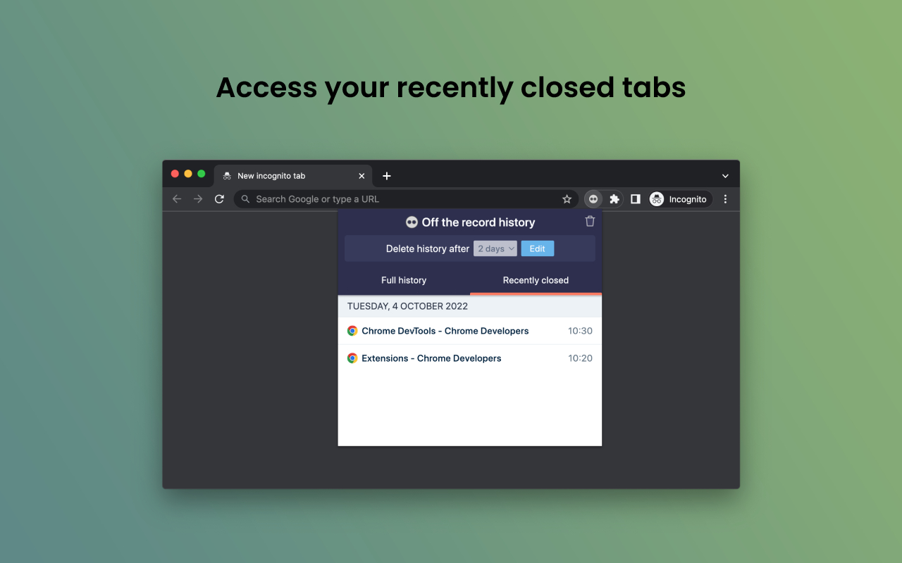 Off The Record History chrome谷歌浏览器插件_扩展第3张截图