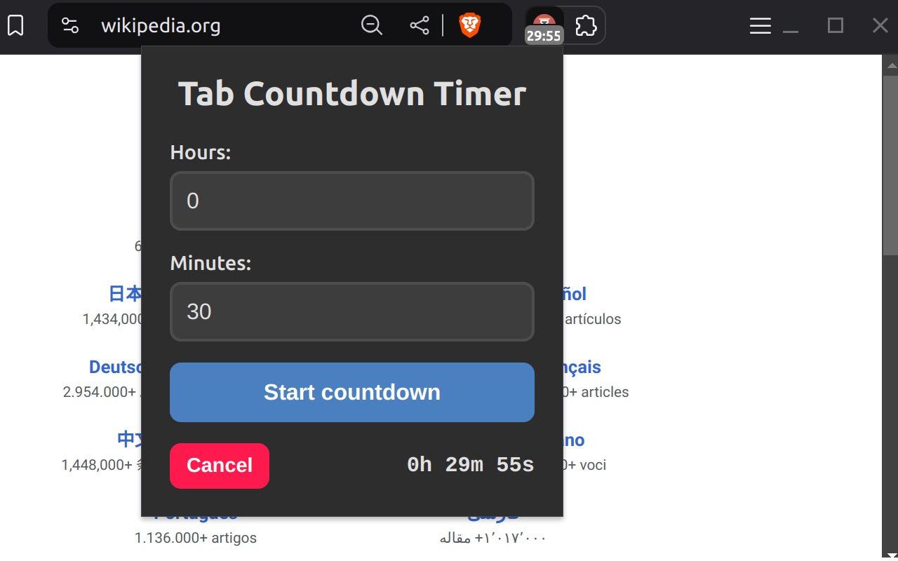 Tab Countdown Timer chrome谷歌浏览器插件_扩展第1张截图
