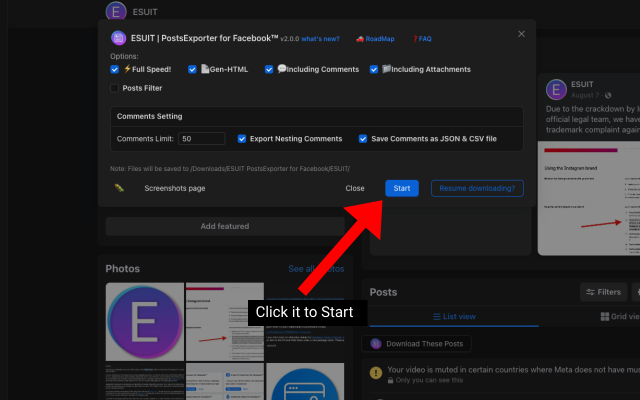 ESUIT | Posts Exporter for Facebook™ chrome谷歌浏览器插件_扩展第2张截图