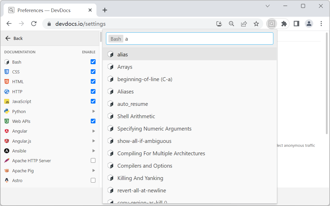 DevDocs Web Ext chrome谷歌浏览器插件_扩展第3张截图