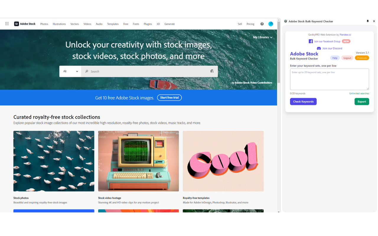 Adobe Stock Bulk Keyword Checker chrome谷歌浏览器插件_扩展第2张截图