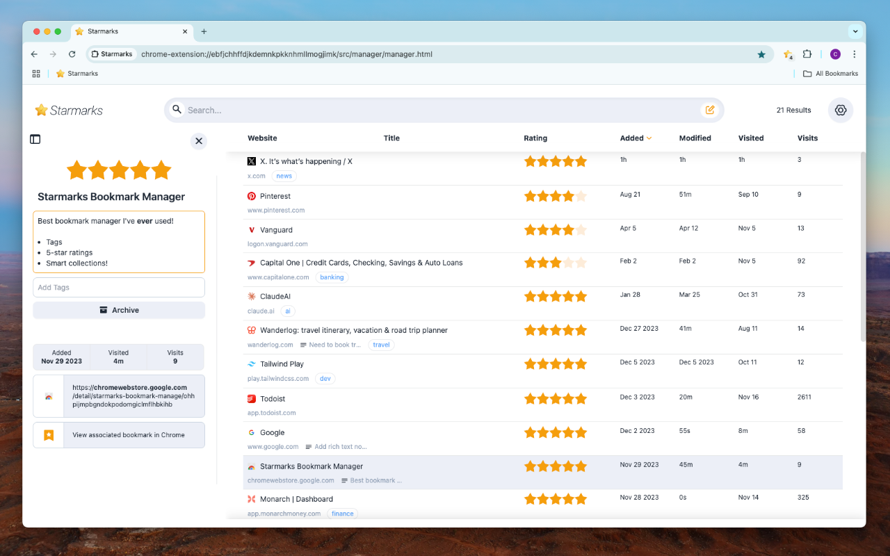 Starmarks Bookmark Manager chrome谷歌浏览器插件_扩展第1张截图