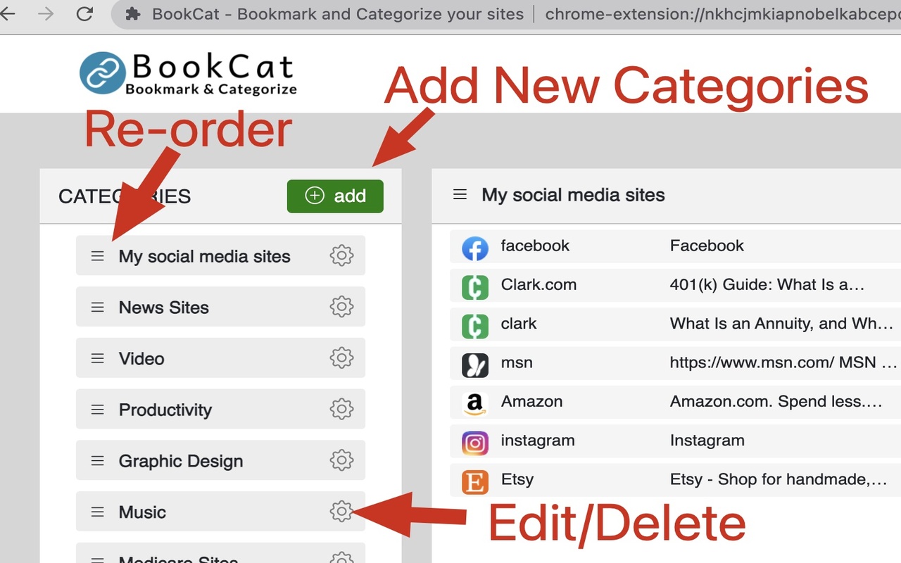 BookCat (Bookmark and categorize your sites) chrome谷歌浏览器插件_扩展第2张截图