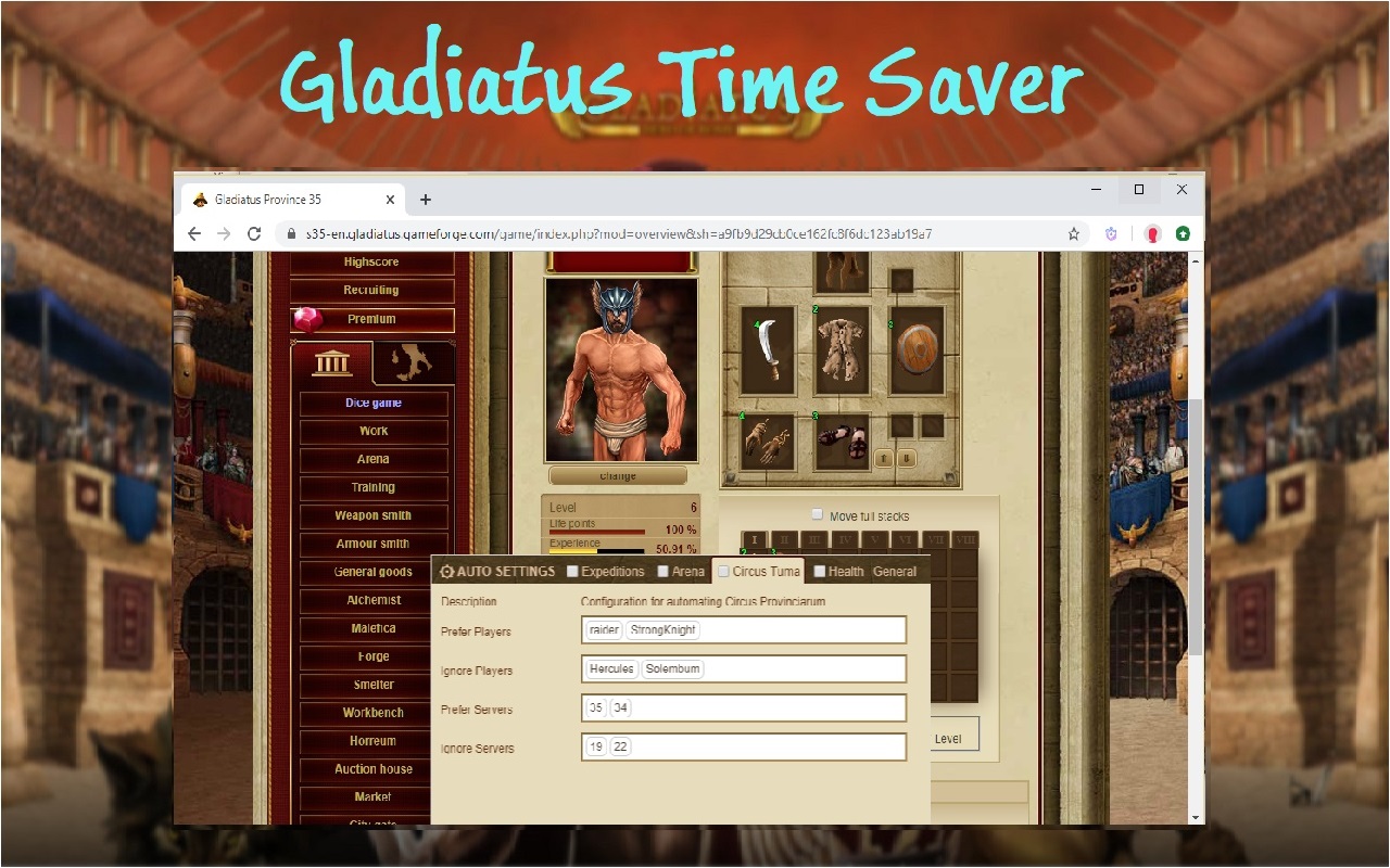 Gladiatus Time Saver (Gladiatus Bot) chrome谷歌浏览器插件_扩展第3张截图