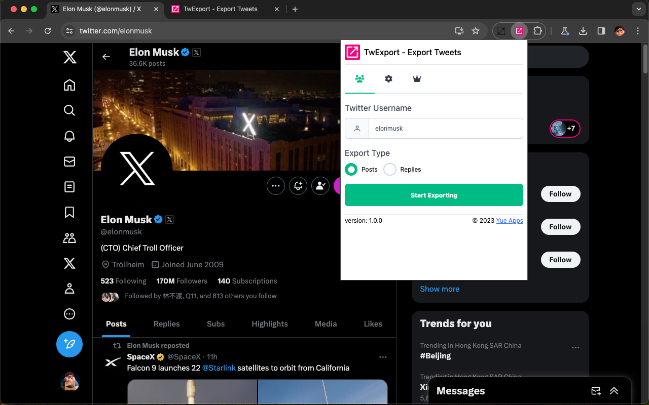 TwExport - Export Tweets From Any Account chrome谷歌浏览器插件_扩展第1张截图