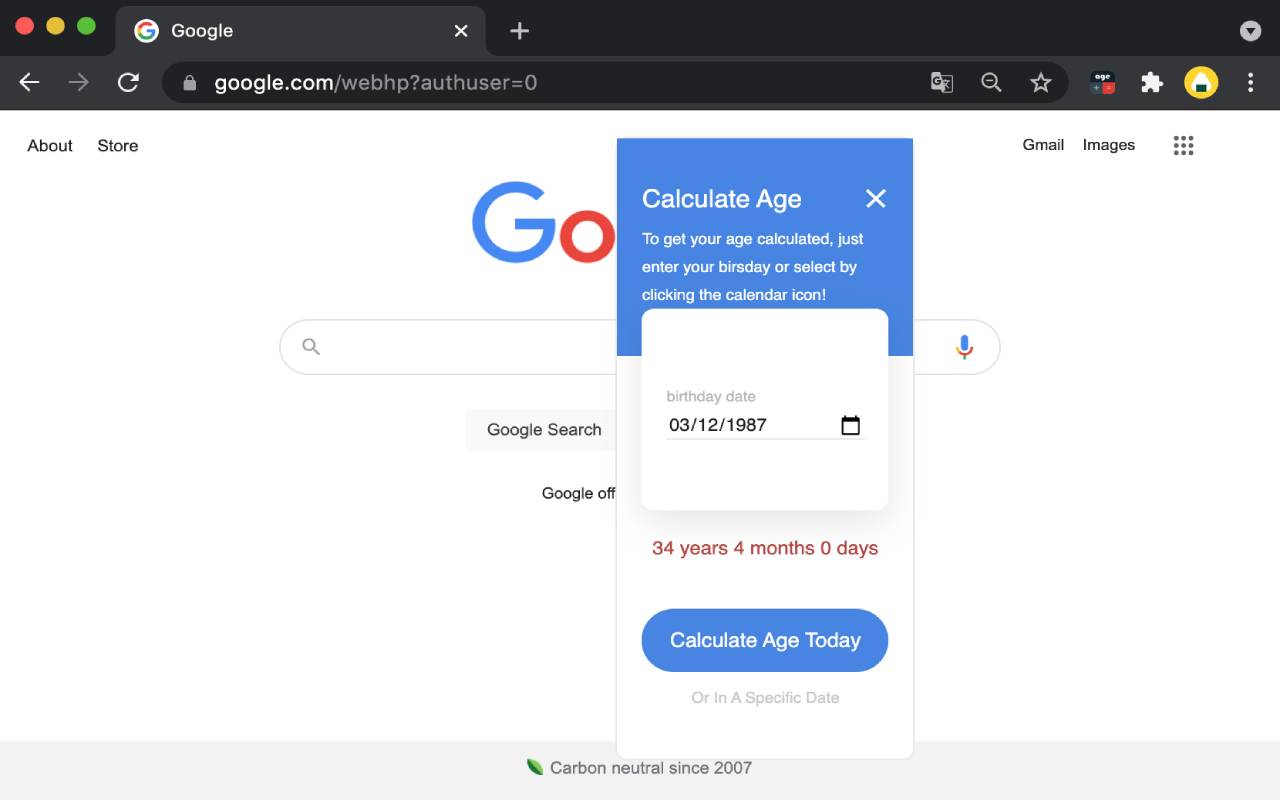 年龄计算器 chrome谷歌浏览器插件_扩展第1张截图