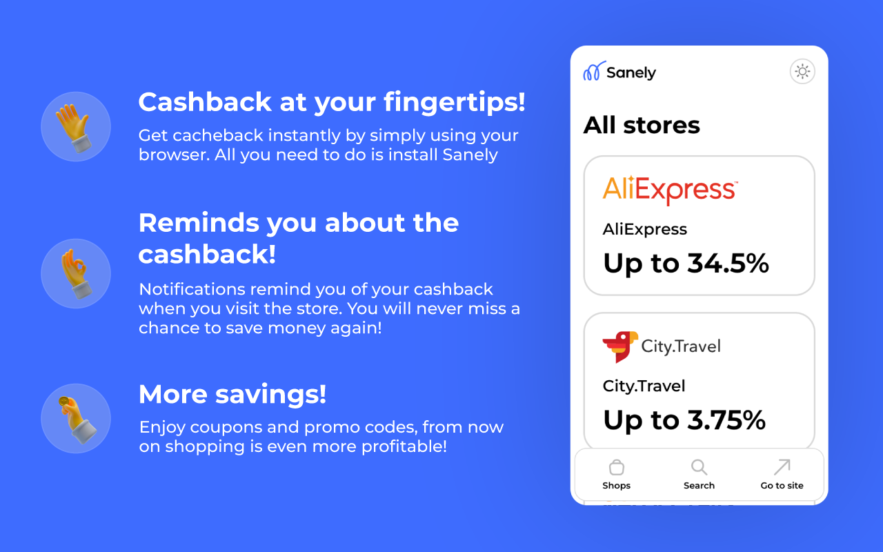 Sanely: cashback, coupons, promo codes, discounts chrome谷歌浏览器插件_扩展第1张截图