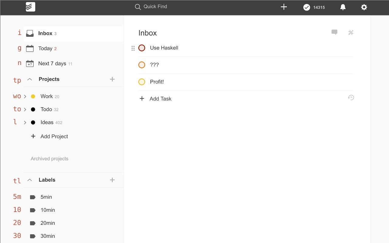 Todoist Shortcuts (GMail / vim inspired) chrome谷歌浏览器插件_扩展第1张截图