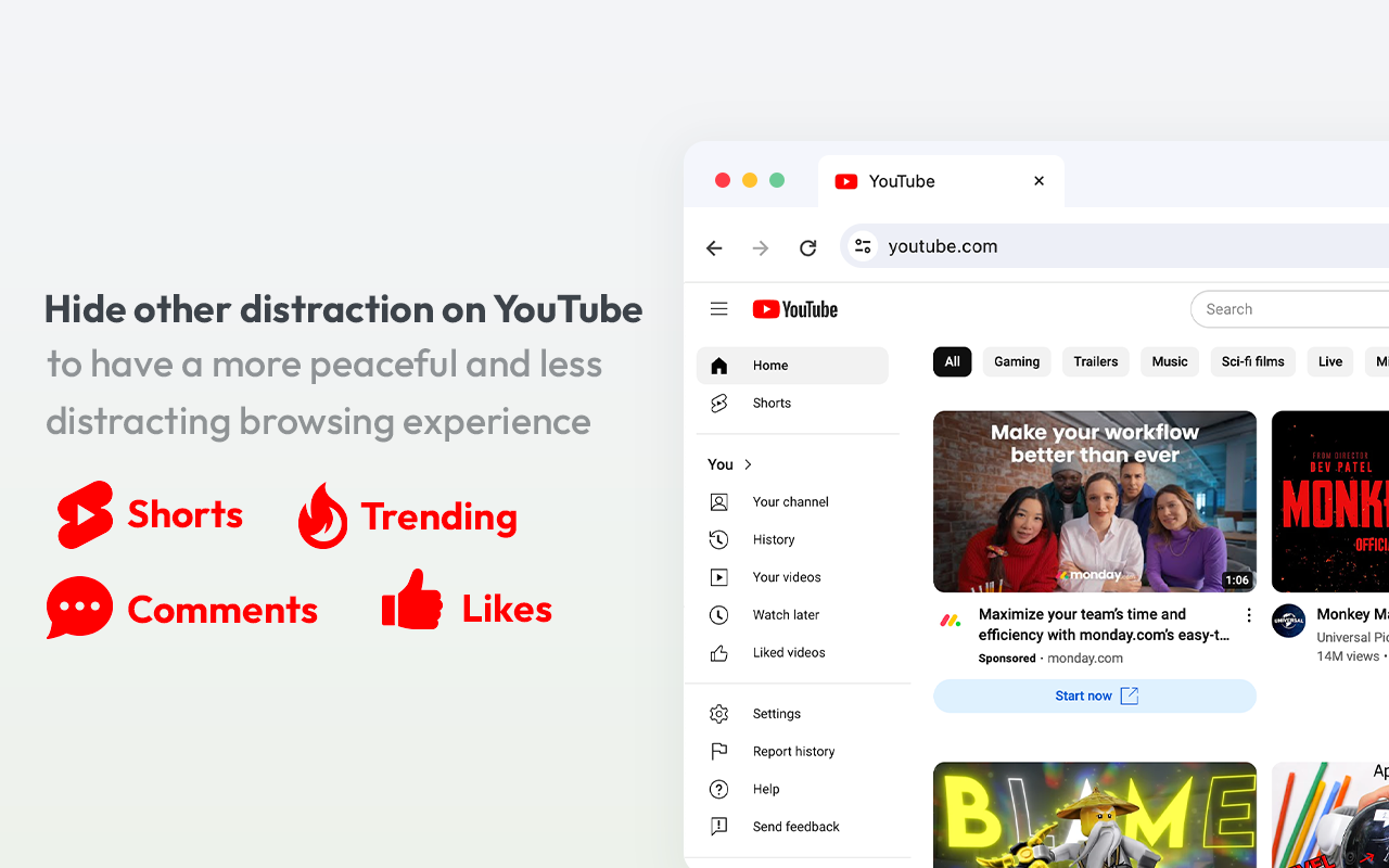 刪除 YouTube Shorts 和推薦 chrome谷歌浏览器插件_扩展第2张截图