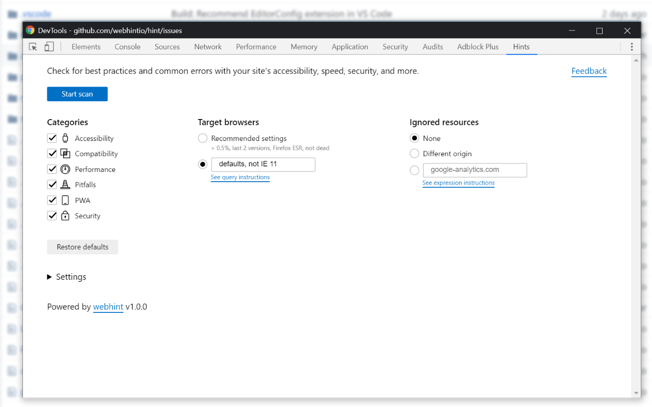webhint chrome谷歌浏览器插件_扩展第2张截图