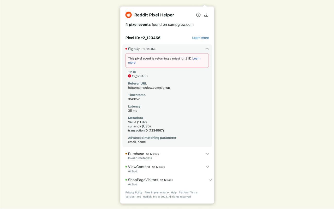 Reddit Pixel Helper chrome谷歌浏览器插件_扩展第2张截图