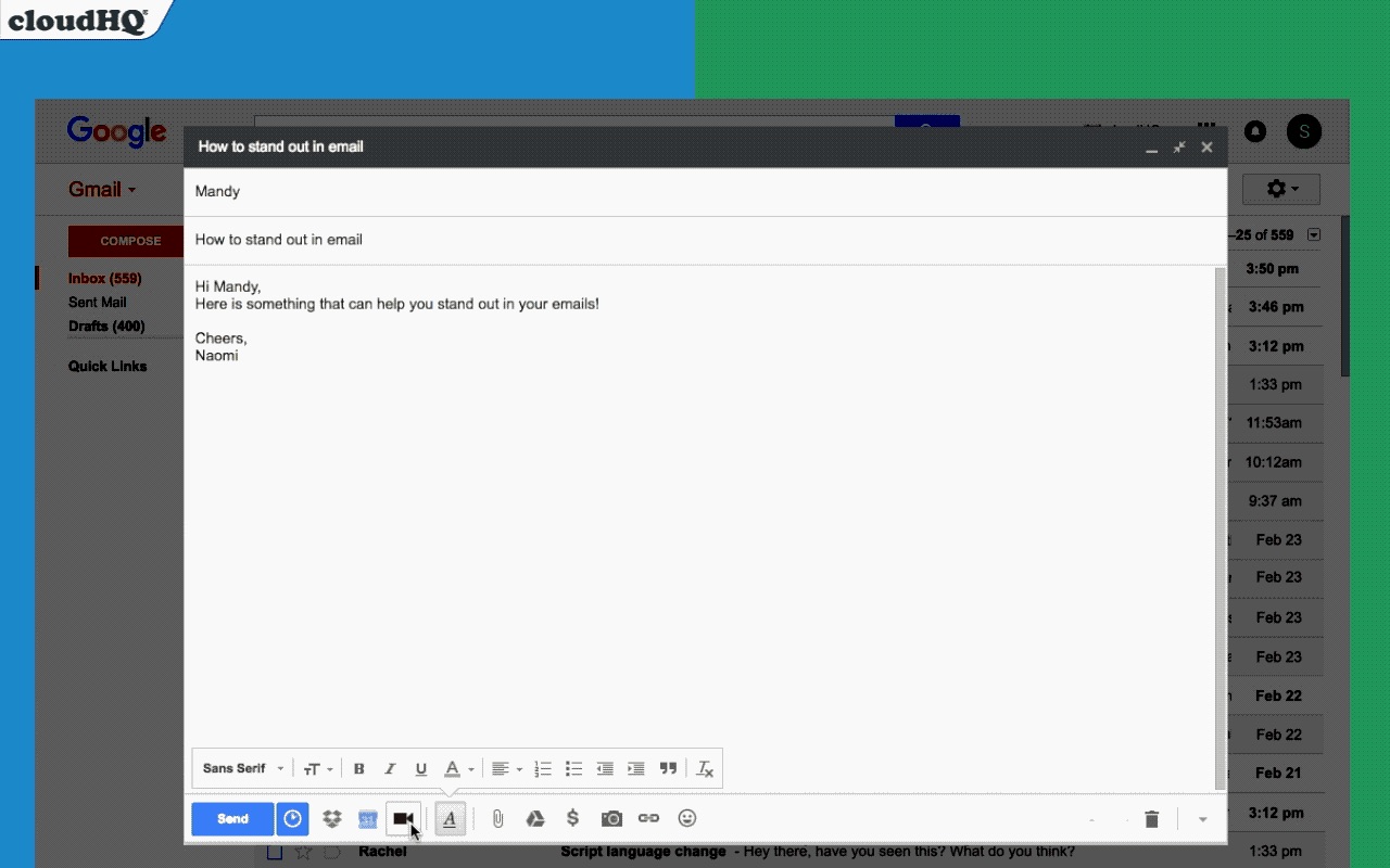 Video Email for Gmail™ by cloudHQ chrome谷歌浏览器插件_扩展第1张截图