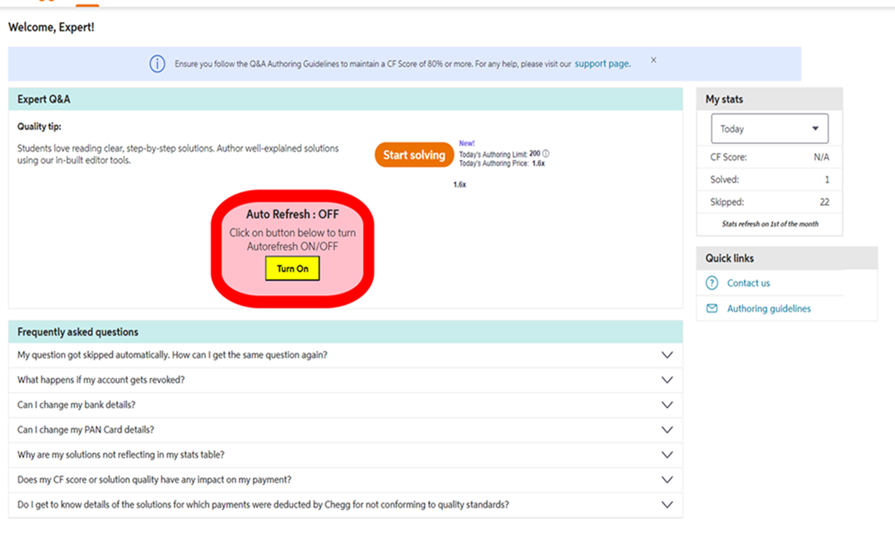 Chegg Expert Auto Refresh Alarm chrome谷歌浏览器插件_扩展第1张截图