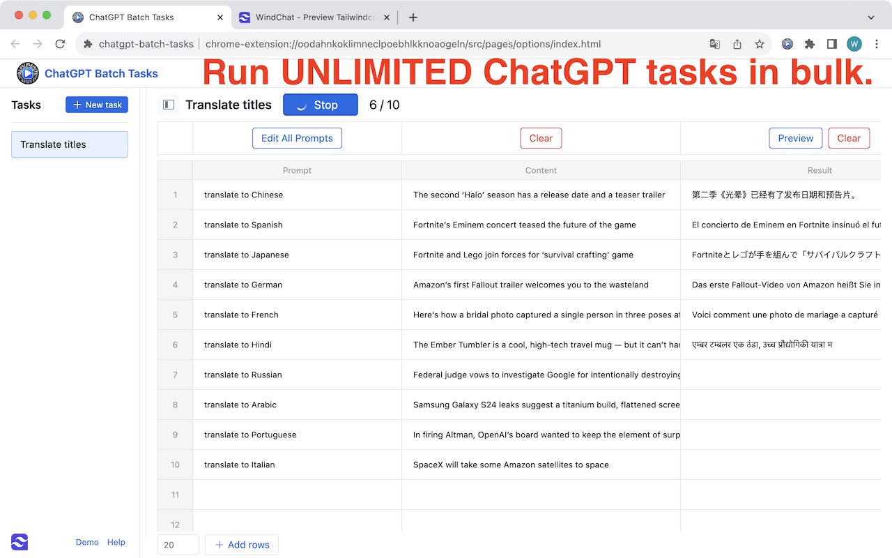 ChatGPT Batch Tasks Bulk Work flow Excel chrome谷歌浏览器插件_扩展第1张截图