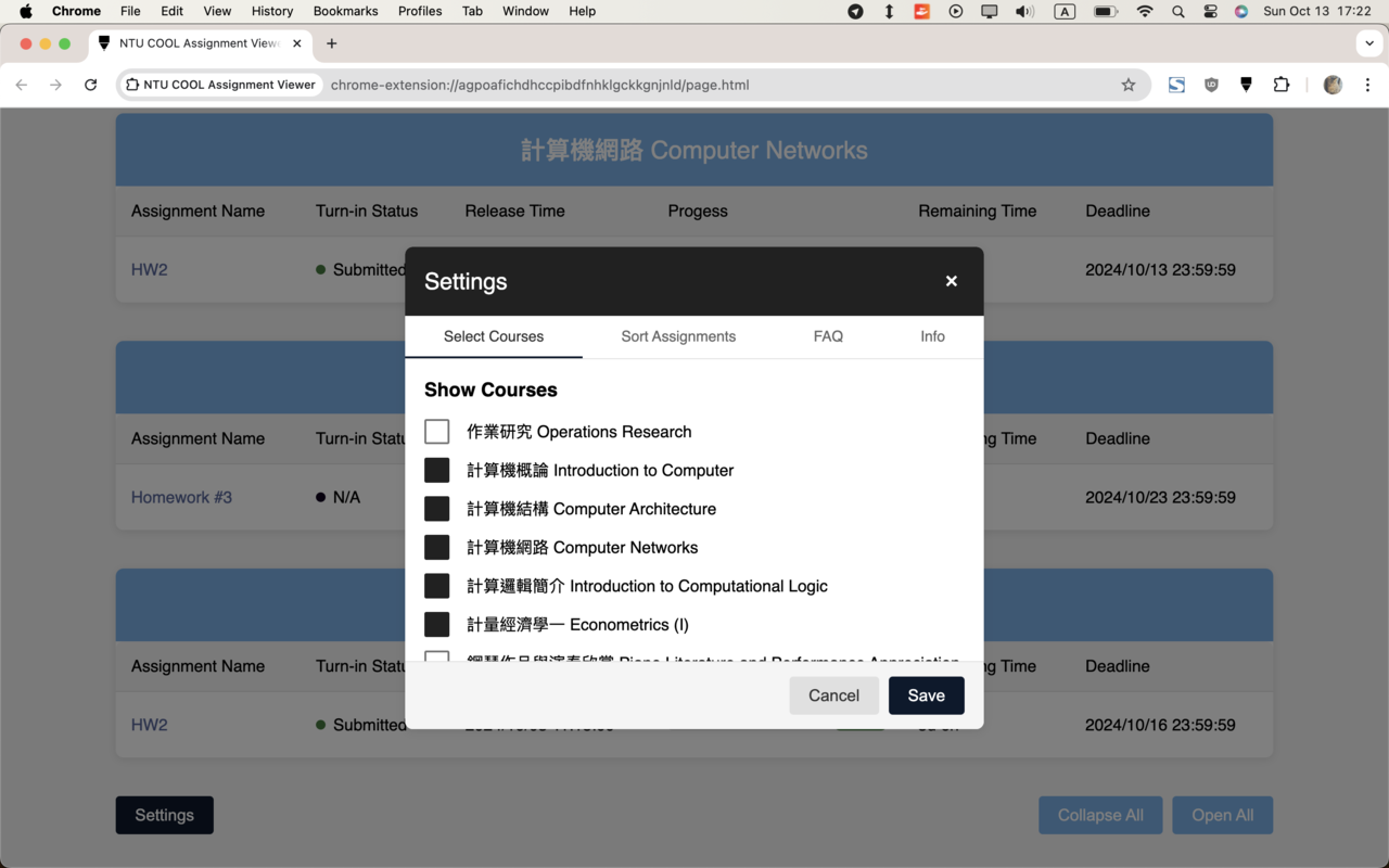NTU COOL Assignment Viewer chrome谷歌浏览器插件_扩展第2张截图