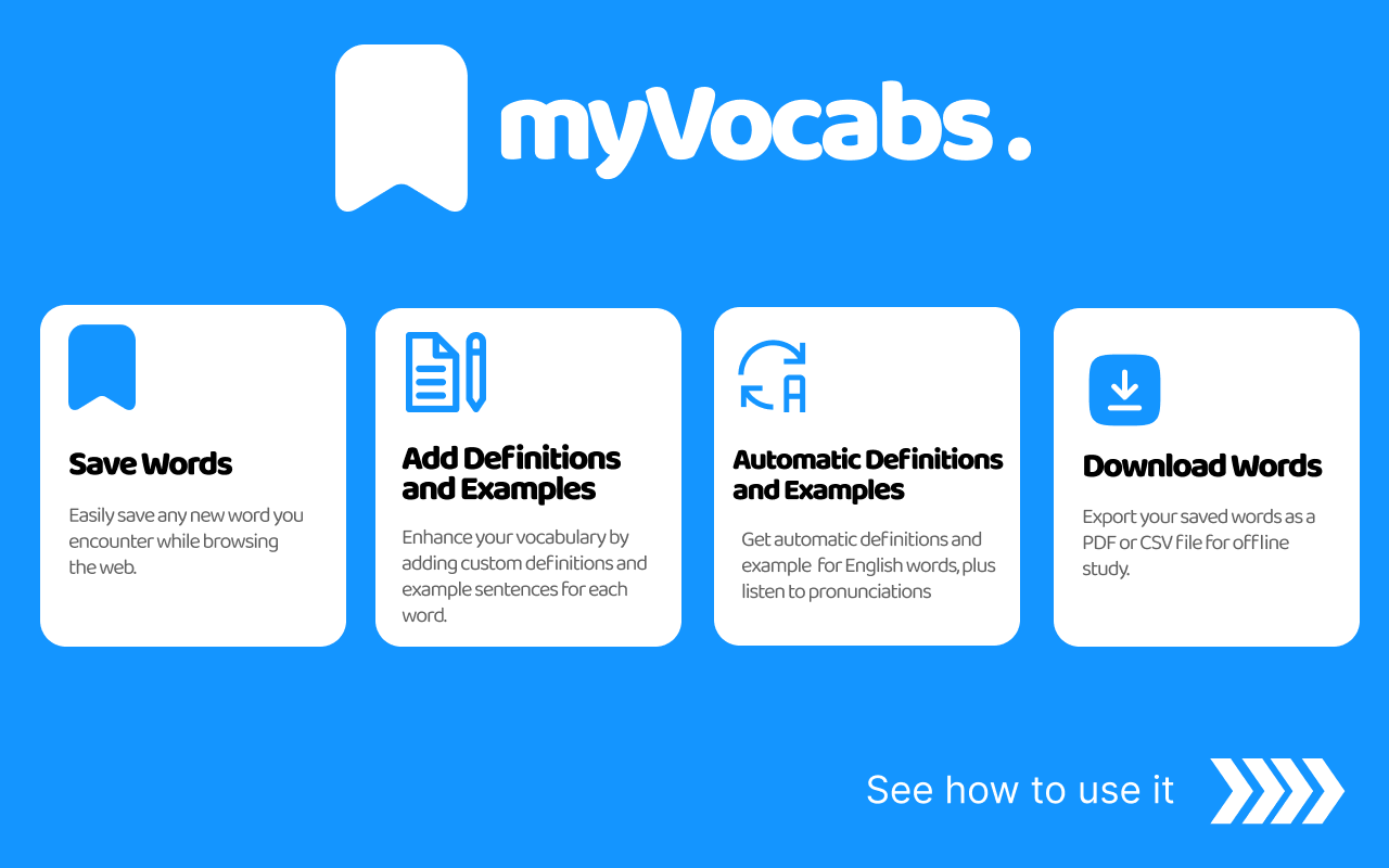 myVocabs: Save Words and Expand Your Vocabulary Effortlessly chrome谷歌浏览器插件_扩展第3张截图