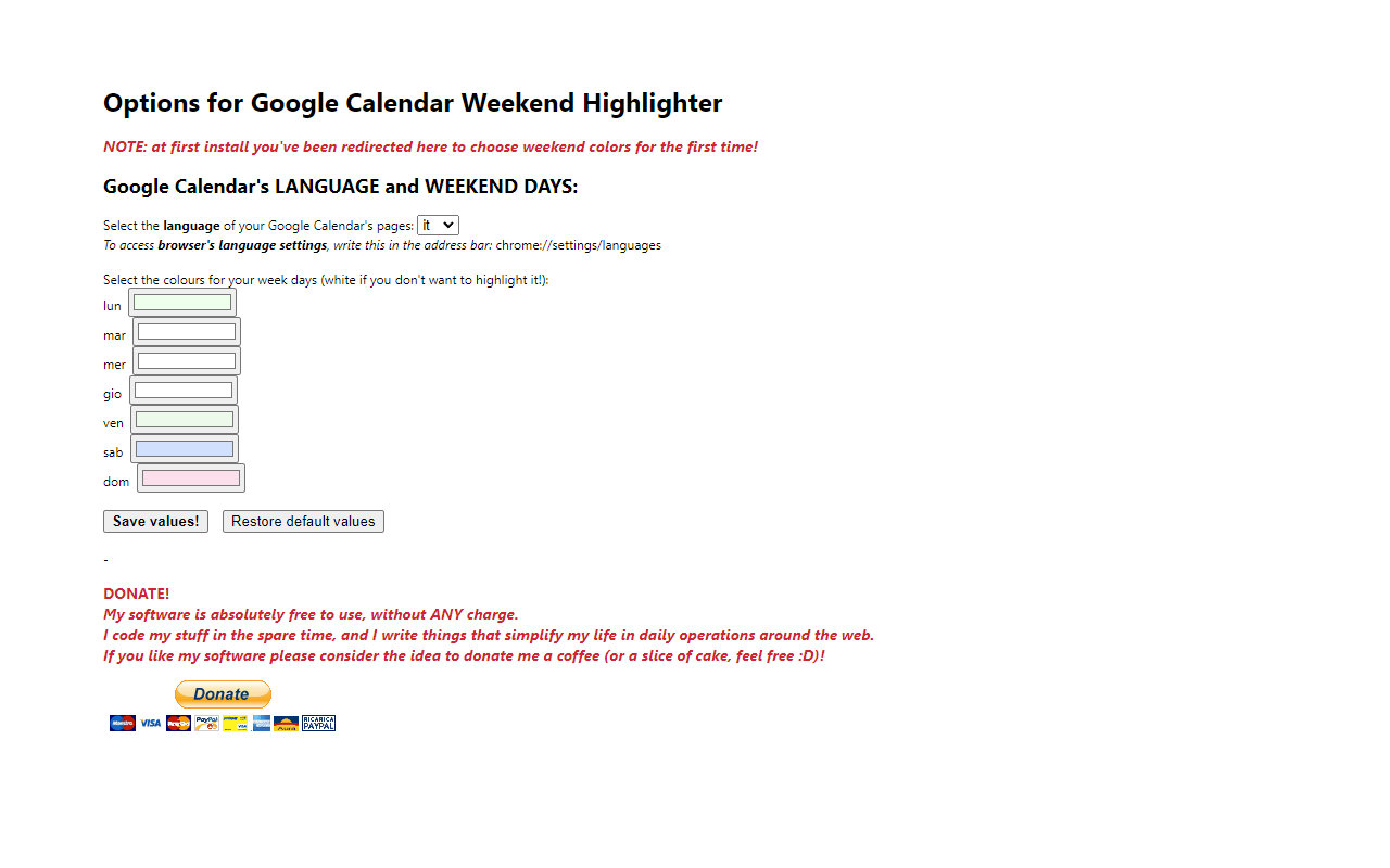 Google Calendar Weekend Highlighter chrome谷歌浏览器插件_扩展第3张截图