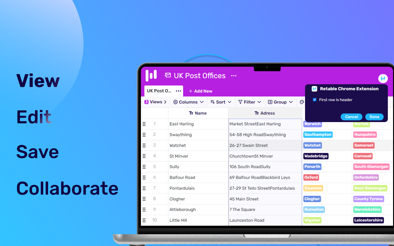 Retable - CSV Viewer chrome谷歌浏览器插件_扩展第2张截图
