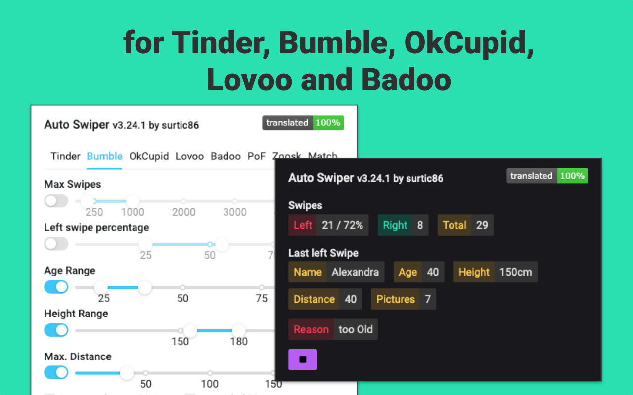 Auto Swiper for Tinder, Bumble and more! chrome谷歌浏览器插件_扩展第2张截图