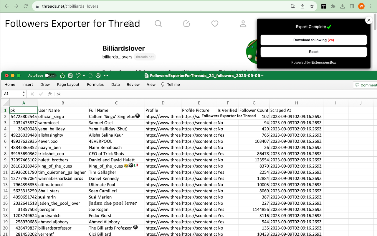 Thread 粉丝导出工具 chrome谷歌浏览器插件_扩展第1张截图