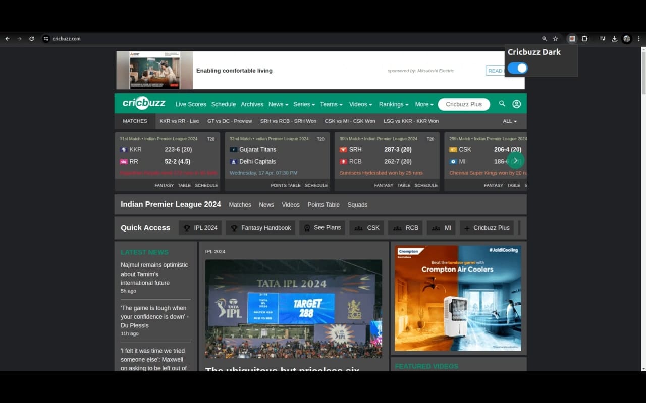 Cricbuzz Dark chrome谷歌浏览器插件_扩展第2张截图