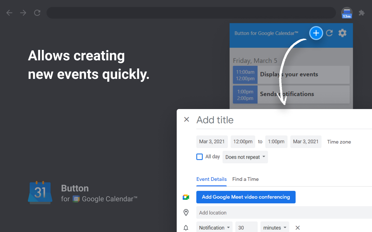 Button for Google Calendar chrome谷歌浏览器插件_扩展第1张截图