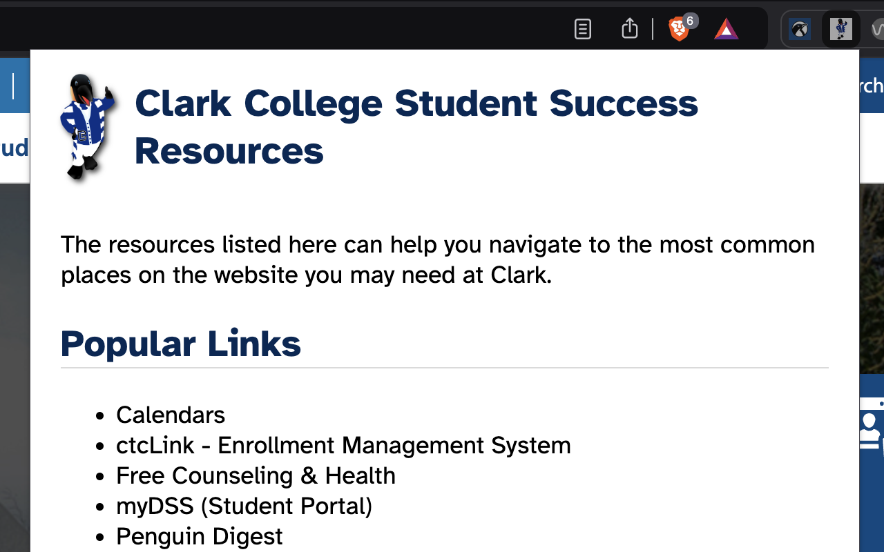 Clark College Student Success Resources chrome谷歌浏览器插件_扩展第1张截图