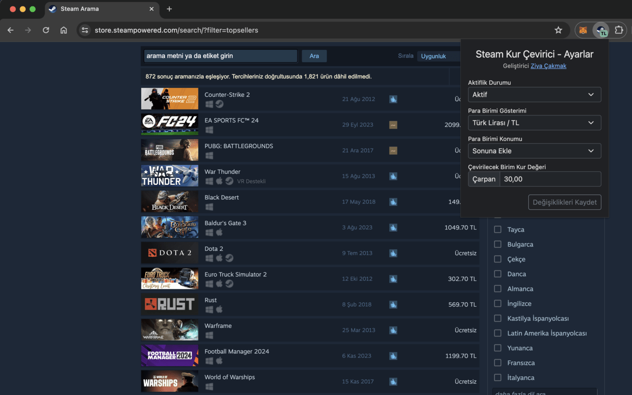 Steam Kur Çevirici chrome谷歌浏览器插件_扩展第1张截图