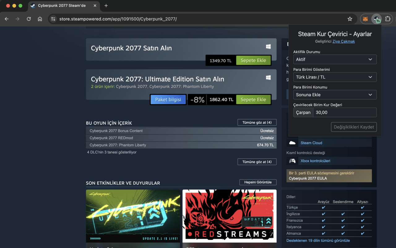 Steam Kur Çevirici chrome谷歌浏览器插件_扩展第2张截图