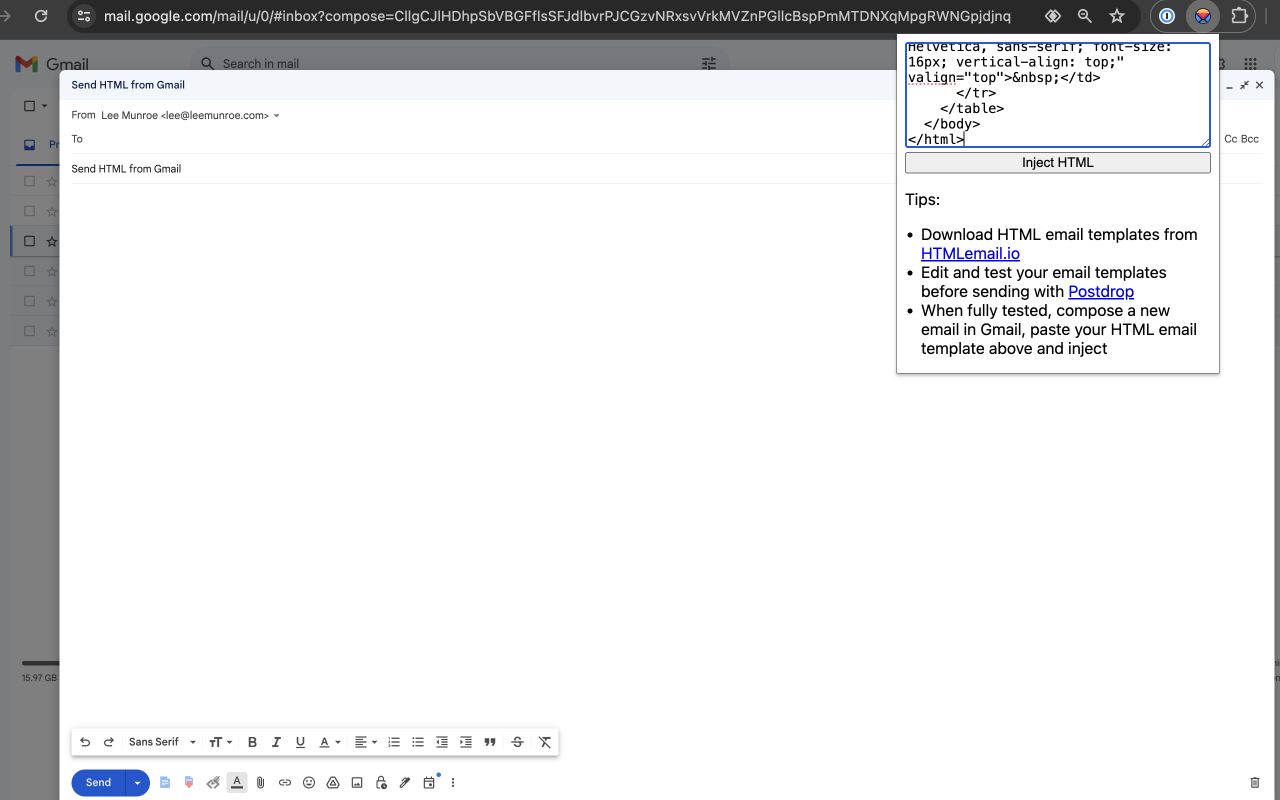 Send HTML in Gmail chrome谷歌浏览器插件_扩展第1张截图